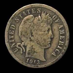 1913 BARBER  DIME Silver 90%‎
